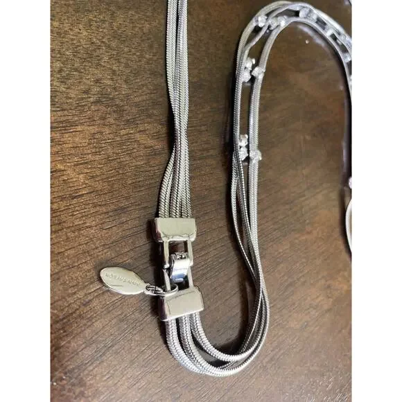 Vintage Ann Taylor Necklace Silver Tone Multi Strand Rhinestone Signed - Picture 4 of 6